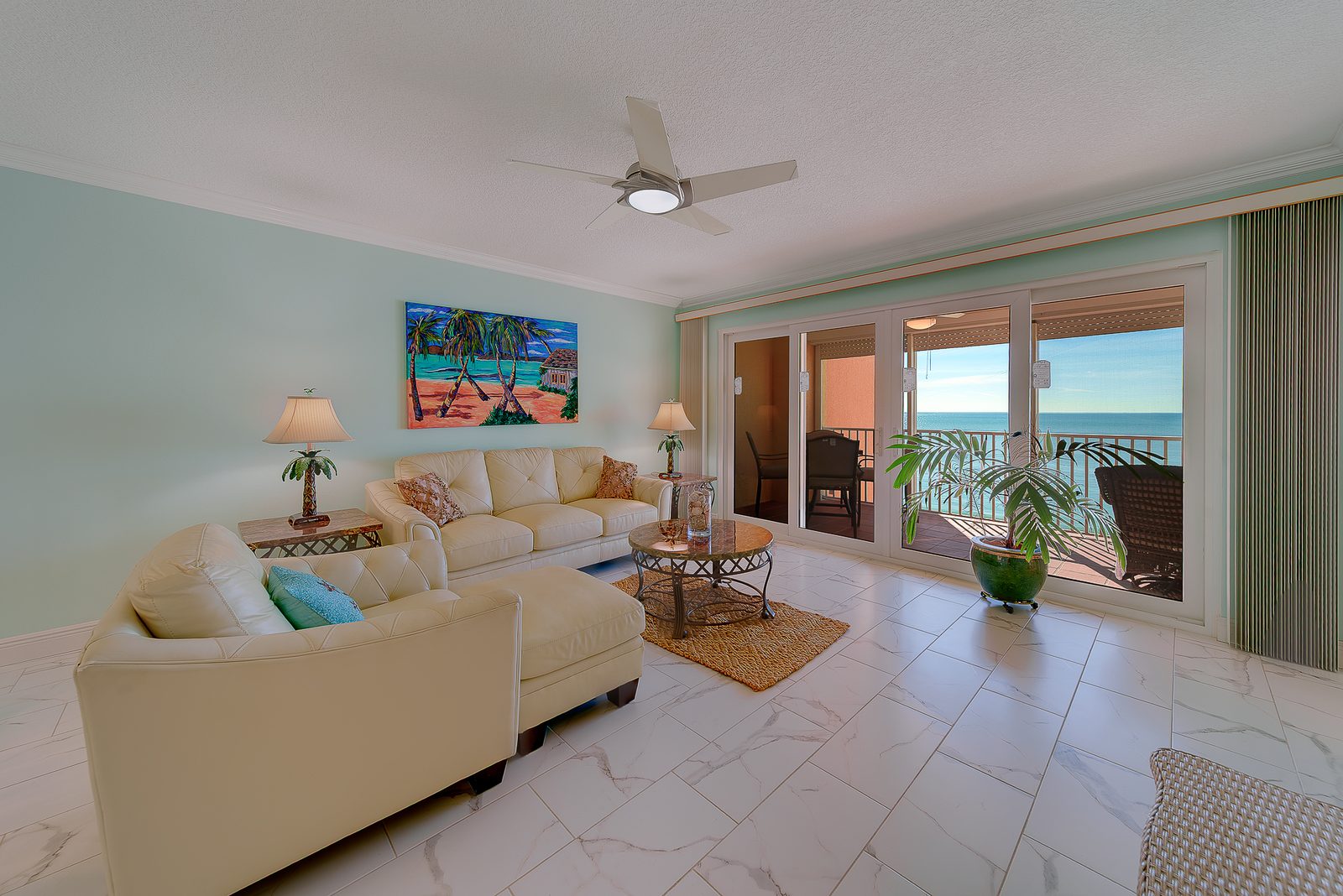Living room sliders opening to the balcony